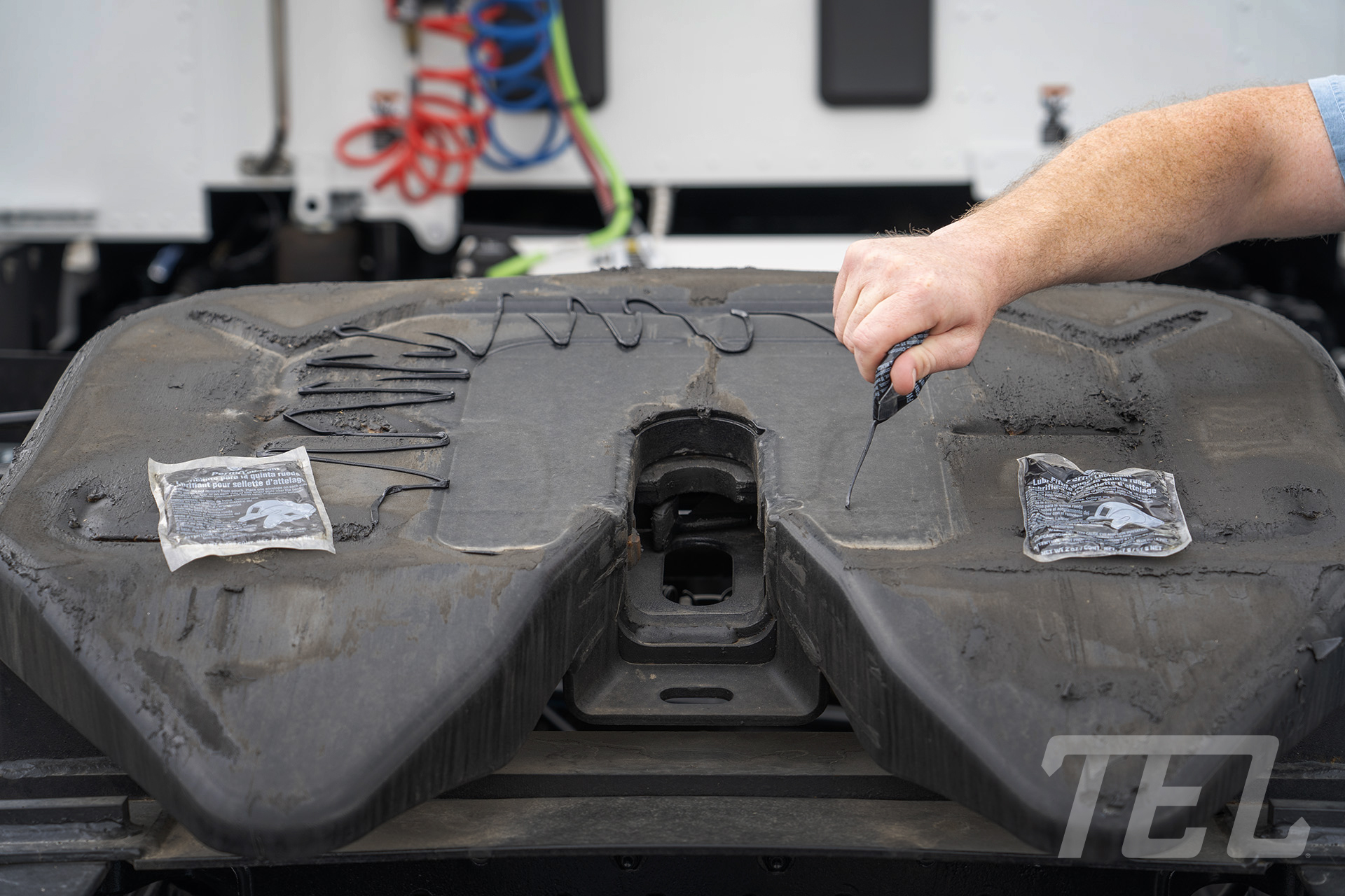 Properly Greased 5th wheel plate for a TEL Truck